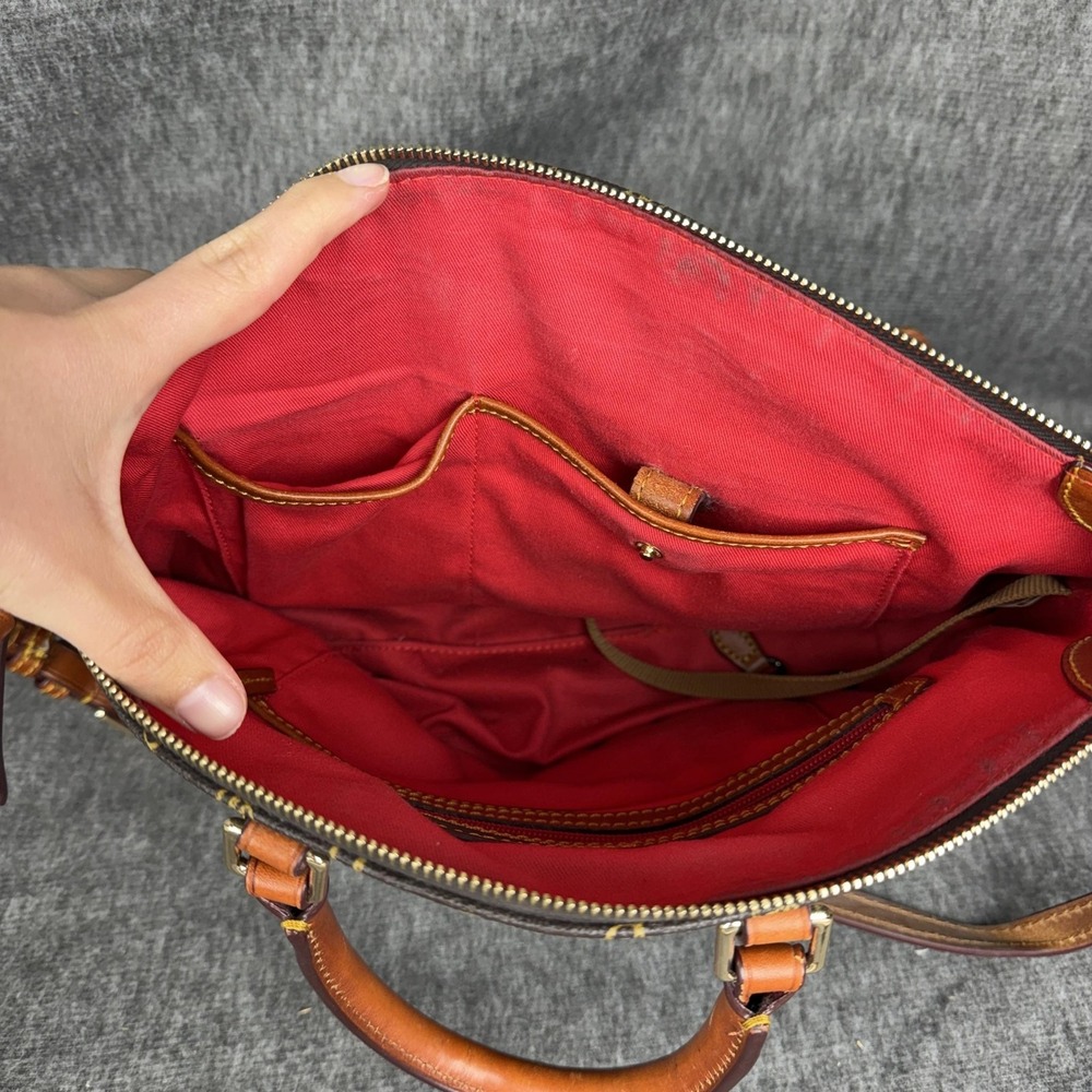 Dooney & Bourke Satchel Crossbody Bag Womens Medium Brown DB Canvas Red Lining - Picture 8 of 12